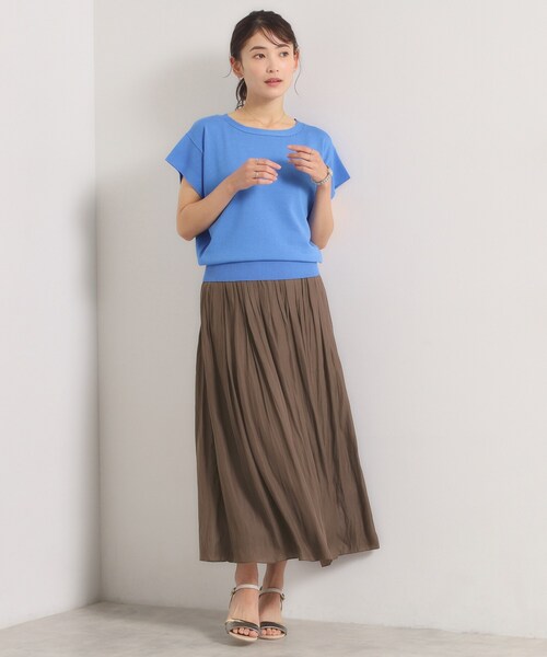 ITS'DEMO(イッツデモ)の「【冷感】ニット×サテンスカートセット(セットアップ・レディース・ネイビー/オフホワイト/ピンク系/ブルー・00)」の5枚目の写真