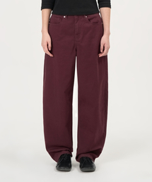 Curved Wide Cotton Pants (Burgundy)