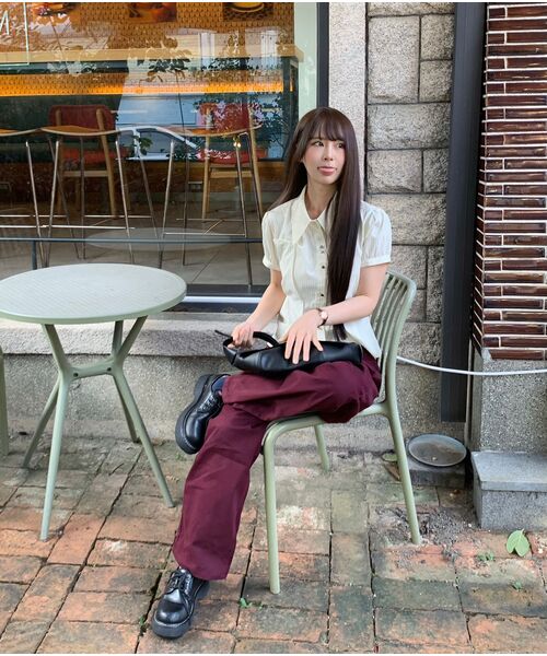 PEPLEE(ペプリー)の「Curved Wide Cotton Pants (Burgundy)(その他パンツ・レディース・その他・SMALL/MEDIUM)」の9枚目の写真
