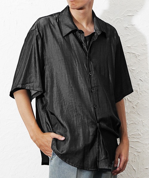 MinoriTY（マイノリティ）の「【MinoriTY】マルチWAYサテン半袖プルオーバーシャツ 夏服 ユニセックス 半袖（シャツ/ブラウス・メンズ・グレー/ブラック・M/L）」の9枚目の写真