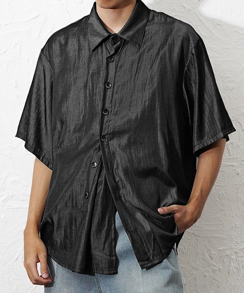 MinoriTY（マイノリティ）の「【MinoriTY】マルチWAYサテン半袖プルオーバーシャツ 夏服 ユニセックス 半袖（シャツ/ブラウス・メンズ・グレー/ブラック・M/L）」の10枚目の写真