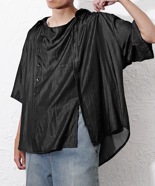 MinoriTY（マイノリティ）の「【MinoriTY】マルチWAYサテン半袖プルオーバーシャツ 夏服 ユニセックス 半袖（シャツ/ブラウス・メンズ・グレー/ブラック・M/L）」の11枚目の写真