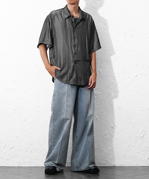 MinoriTY（マイノリティ）の「【MinoriTY】マルチWAYサテン半袖プルオーバーシャツ 夏服 ユニセックス 半袖（シャツ/ブラウス・メンズ・グレー/ブラック・M/L）」の14枚目の写真