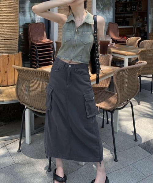 Vipoa（ヴィポア）の「Zip up denim crop tops（ベスト・レディース・ライトブルー・FREE）」の21枚目の写真
