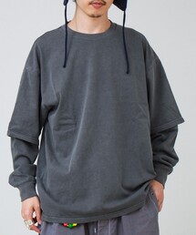 【1枚でレイヤード完成】ピグメント加工 フェイクレイヤードロンT