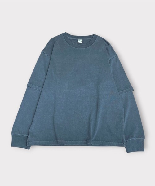 GLOSTER(グロスター)の「【1枚でレイヤード完成】ピグメント加工 フェイクレイヤードロンT(Tシャツ/カットソー・メンズ・ネイビー/ライトグリーン/ライトグレー/ブラック・L/M)」の2枚目の写真