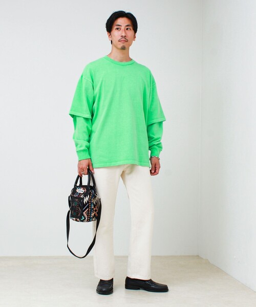 GLOSTER(グロスター)の「【1枚でレイヤード完成】ピグメント加工 フェイクレイヤードロンT(Tシャツ/カットソー・メンズ・ネイビー/ライトグリーン/ライトグレー/ブラック・L/M)」の5枚目の写真