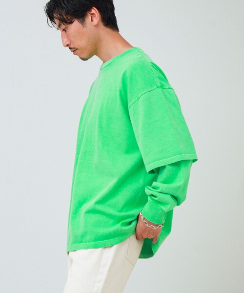 GLOSTER(グロスター)の「【1枚でレイヤード完成】ピグメント加工 フェイクレイヤードロンT(Tシャツ/カットソー・メンズ・ネイビー/ライトグリーン/ライトグレー/ブラック・L/M)」の7枚目の写真