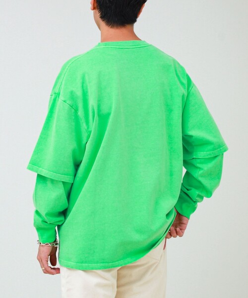 GLOSTER(グロスター)の「【1枚でレイヤード完成】ピグメント加工 フェイクレイヤードロンT(Tシャツ/カットソー・メンズ・ネイビー/ライトグリーン/ライトグレー/ブラック・L/M)」の8枚目の写真