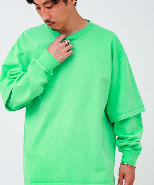 GLOSTER(グロスター)の「【1枚でレイヤード完成】ピグメント加工 フェイクレイヤードロンT(Tシャツ/カットソー・メンズ・ネイビー/ライトグリーン/ライトグレー/ブラック・L/M)」の10枚目の写真