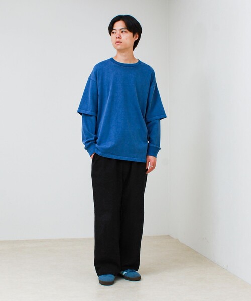 GLOSTER(グロスター)の「【1枚でレイヤード完成】ピグメント加工 フェイクレイヤードロンT(Tシャツ/カットソー・メンズ・ネイビー/ライトグリーン/ライトグレー/ブラック・L/M)」の14枚目の写真