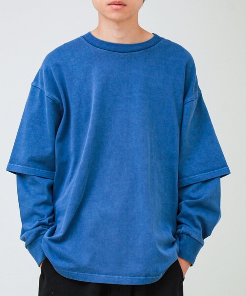GLOSTER(グロスター)の「【1枚でレイヤード完成】ピグメント加工 フェイクレイヤードロンT(Tシャツ/カットソー・メンズ・ネイビー/ライトグリーン/ライトグレー/ブラック・L/M)」の15枚目の写真