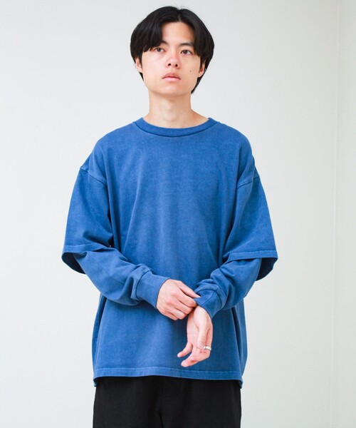 GLOSTER(グロスター)の「【1枚でレイヤード完成】ピグメント加工 フェイクレイヤードロンT(Tシャツ/カットソー・メンズ・ネイビー/ライトグリーン/ライトグレー/ブラック・L/M)」の16枚目の写真
