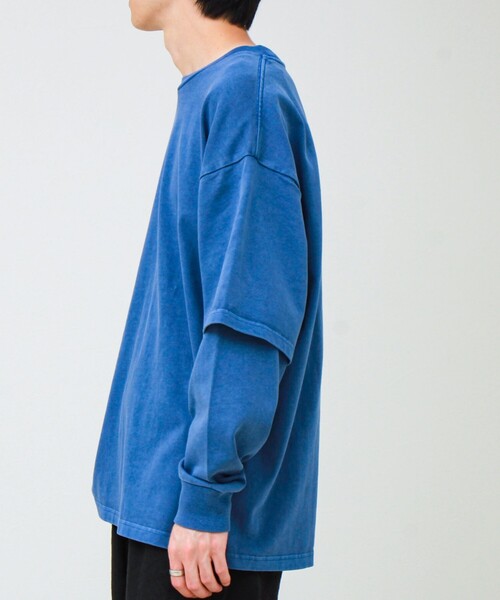 GLOSTER(グロスター)の「【1枚でレイヤード完成】ピグメント加工 フェイクレイヤードロンT(Tシャツ/カットソー・メンズ・ネイビー/ライトグリーン/ライトグレー/ブラック・L/M)」の17枚目の写真