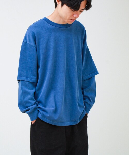 GLOSTER(グロスター)の「【1枚でレイヤード完成】ピグメント加工 フェイクレイヤードロンT(Tシャツ/カットソー・メンズ・ネイビー/ライトグリーン/ライトグレー/ブラック・L/M)」の19枚目の写真