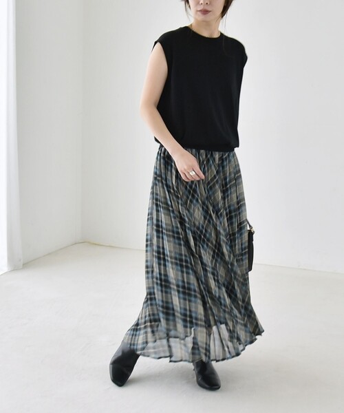 quaranciel(カランシエル)の「〈洗濯機可能〉シアー チェック プリーツ スカート(スカート・レディース・ブラウン/ブルー・ONE SIZE)」の14枚目の写真