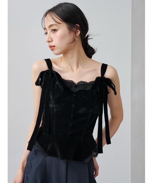 SNIDEL(スナイデル)の「【セットアップ対応】コルセットビスチェキャミ(その他トップス・レディース・チェック/グレー/ブラック・0/1)」の2枚目の写真