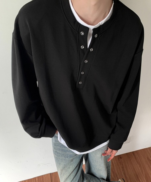 B.R.U(ブル)の「シルバーボタンヘンリーネックカットソー(Tシャツ/カットソー・メンズ・グレー/ブラック・FREE)」の16枚目の写真