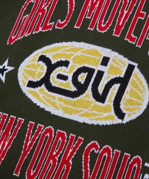 X-girl(エックスガール)の「WORLD LOGO JACQUARD KNIT TOP(ニット/セーター・レディース・アッシュ/ブラック/オリーブ・ONE SIZE)」の13枚目の写真