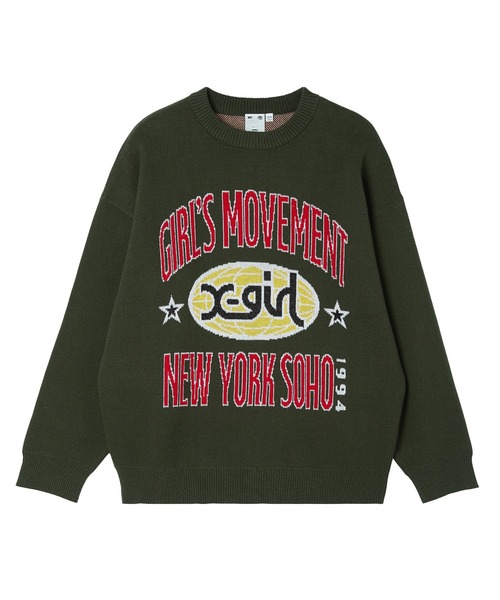 X-girl(エックスガール)の「WORLD LOGO JACQUARD KNIT TOP(ニット/セーター・レディース・アッシュ/ブラック/オリーブ・ONE SIZE)」の10枚目の写真