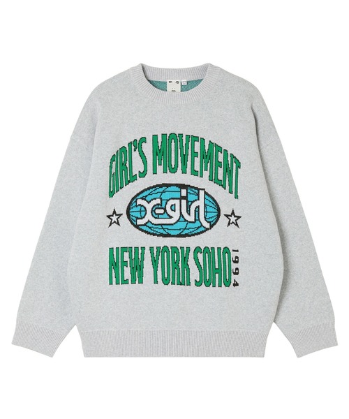 X-girl(エックスガール)の「WORLD LOGO JACQUARD KNIT TOP(ニット/セーター・レディース・アッシュ/ブラック/オリーブ・ONE SIZE)」の9枚目の写真