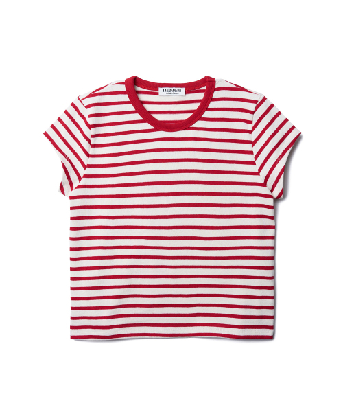 TTUDEMENT(トュードメント)の「50s EMBROIDERED STRIPED SLIM FIT T-SHIRT_RED(Tシャツ/カットソー・レディース・その他・SMALL/MEDIUM)」の2枚目の写真