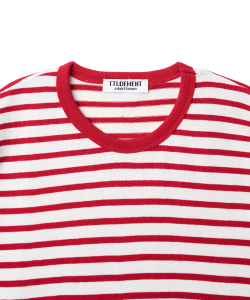 TTUDEMENT(トュードメント)の「50s EMBROIDERED STRIPED SLIM FIT T-SHIRT_RED(Tシャツ/カットソー・レディース・その他・SMALL/MEDIUM)」の4枚目の写真