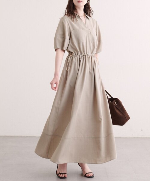 natural couture(ナチュラルクチュール)の「お上品ドロストスキッパーワンピース(ワンピース・レディース・ベージュ/ブラック/ブラウン・FREE)」の3枚目の写真