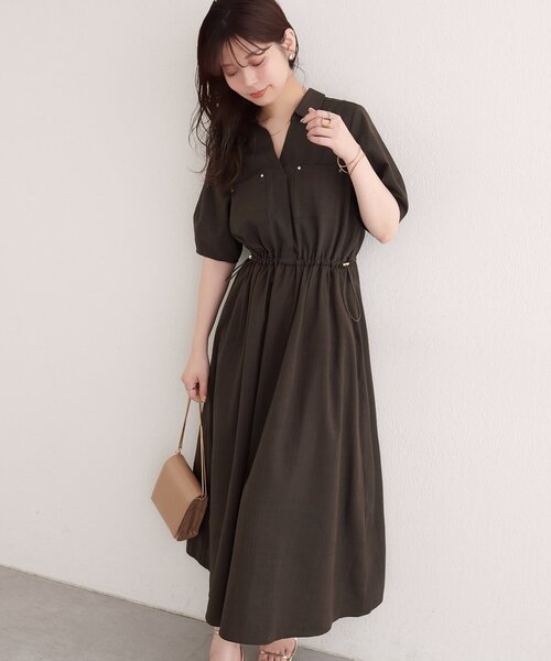 natural couture(ナチュラルクチュール)の「お上品ドロストスキッパーワンピース(ワンピース・レディース・ベージュ/ブラック/ブラウン・FREE)」の2枚目の写真