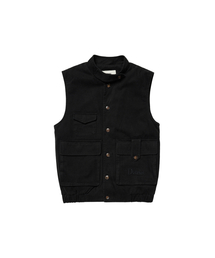 DEINET MULTI POCKET COTTON VEST IN BLACK