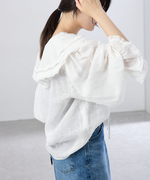 IENA(イエナ)の「リネンメッシュ ラッフルブラウス(シャツ/ブラウス・レディース・ブラック/ホワイト・FREE)」の18枚目の写真