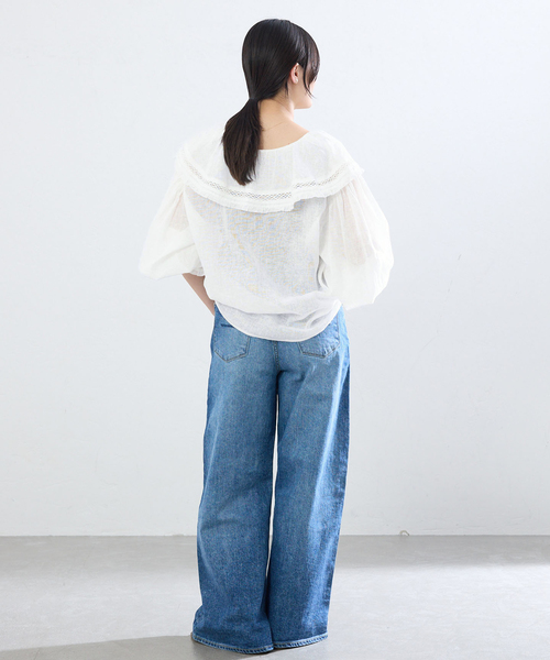 IENA(イエナ)の「リネンメッシュ ラッフルブラウス(シャツ/ブラウス・レディース・ブラック/ホワイト・FREE)」の21枚目の写真