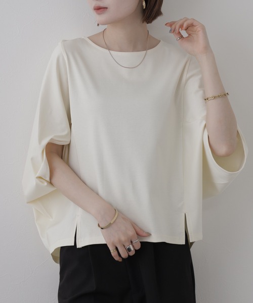 OMNES（オムネス）の「BEAUTIFUL FRIDAY コクーンプルオーバー 半端袖（Tシャツ/カットソー・レディース・ホワイト・L）」の3枚目の写真