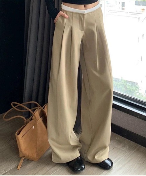 neos(ネオス)の「折り返しダブルウエストツータックワイドスラックス / ローライズ風バギーパンツ マニッシュ Y2K ボトムス(スラックス・レディース・ブラック/グレー/ベージュ・SMALL/LARGE/MEDIUM)」の9枚目の写真