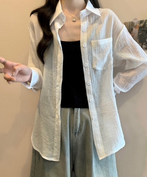 ReRe(リリ)の「シアー素材ベーシック長袖シャツ(シャツ/ブラウス・レディース・ホワイト/パープル/ブルー・MEDIUM/LARGE/X-LARGE)」の8枚目の写真