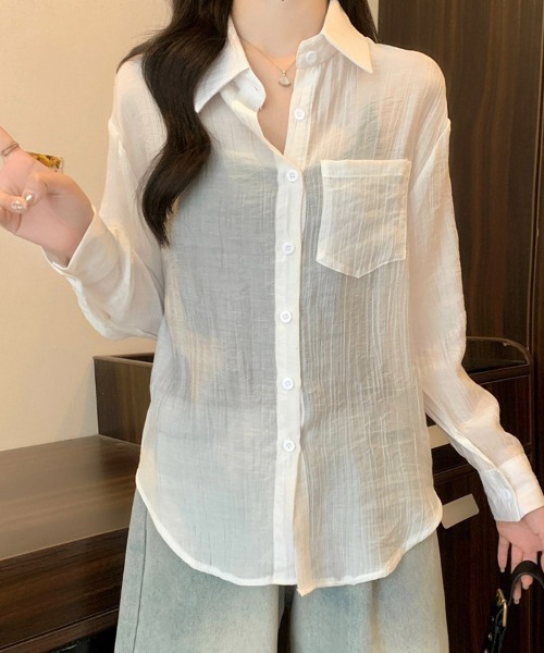 ReRe(リリ)の「シアー素材ベーシック長袖シャツ(シャツ/ブラウス・レディース・ホワイト/パープル/ブルー・MEDIUM/LARGE/X-LARGE)」の11枚目の写真