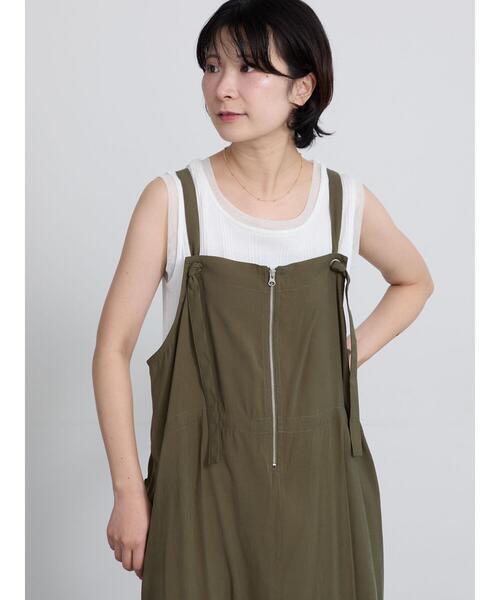 Samansa Mos2(サマンサ モスモス)の「ランダムリブチュール付きタンクトップ(Tシャツ/カットソー・レディース・チャコールグレー/オフホワイト/キャメル・F)」の2枚目の写真