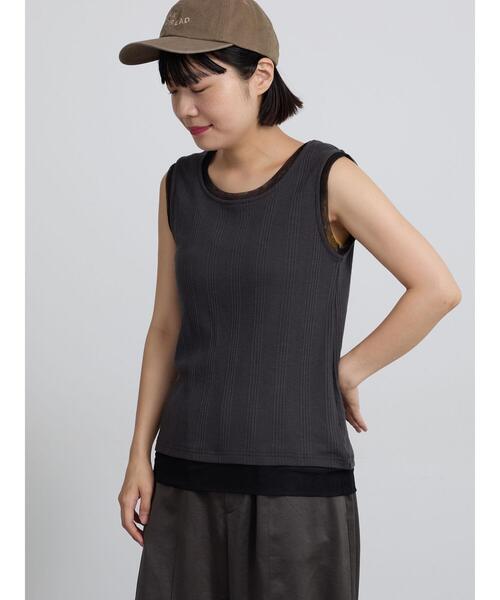 Samansa Mos2(サマンサ モスモス)の「ランダムリブチュール付きタンクトップ(Tシャツ/カットソー・レディース・チャコールグレー/オフホワイト/キャメル・F)」の3枚目の写真
