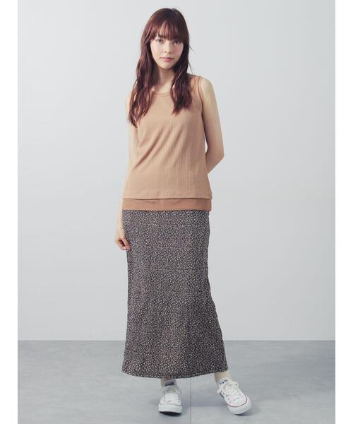 Samansa Mos2(サマンサ モスモス)の「ランダムリブチュール付きタンクトップ(Tシャツ/カットソー・レディース・チャコールグレー/オフホワイト/キャメル・F)」の4枚目の写真