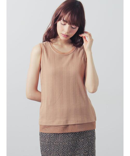 Samansa Mos2(サマンサ モスモス)の「ランダムリブチュール付きタンクトップ(Tシャツ/カットソー・レディース・チャコールグレー/オフホワイト/キャメル・F)」の6枚目の写真
