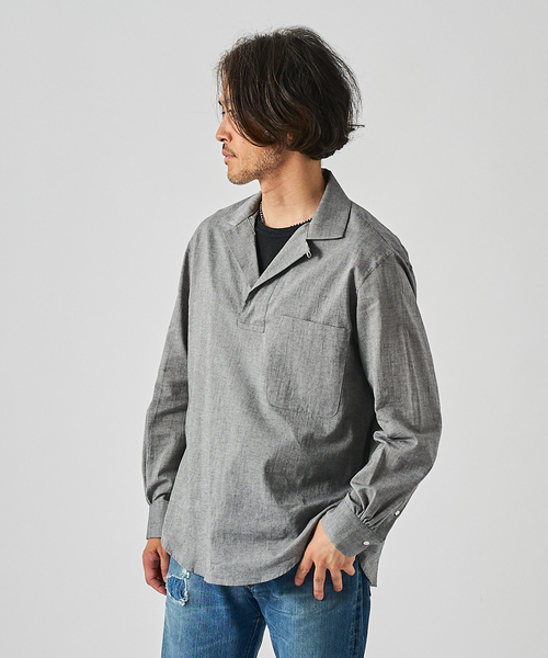 EDIFICE(エディフィス)の「Chambray Gauze プルオーバー シャツ(シャツ/ブラウス・メンズ・ブラック系その他/ブラック/ライトグレー/ホワイト系その他・MEDIUM/LARGE)」の6枚目の写真
