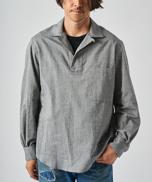 EDIFICE(エディフィス)の「Chambray Gauze プルオーバー シャツ(シャツ/ブラウス・メンズ・ブラック系その他/ブラック/ライトグレー/ホワイト系その他・MEDIUM/LARGE)」の7枚目の写真