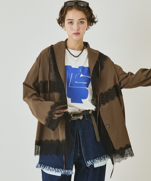 MIRROR STOKE(ミラーストーク)の「【ZOZO限定】LACE DESIGN BLOUSE/レースデザインブラウス(シャツ/ブラウス・レディース・ブラウン/オフホワイト・MEDIUM)」の2枚目の写真