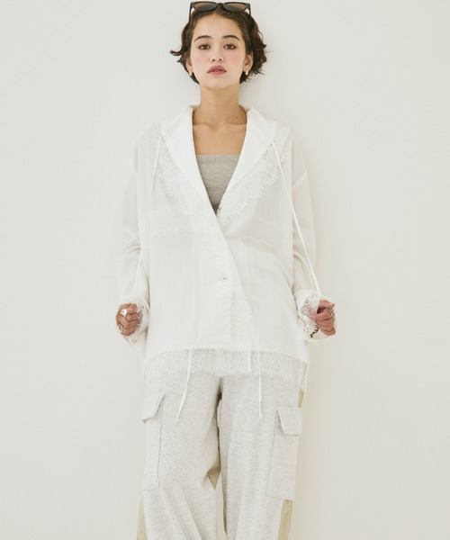 MIRROR STOKE(ミラーストーク)の「【ZOZO限定】LACE DESIGN BLOUSE/レースデザインブラウス(シャツ/ブラウス・レディース・ブラウン/オフホワイト・MEDIUM)」の4枚目の写真