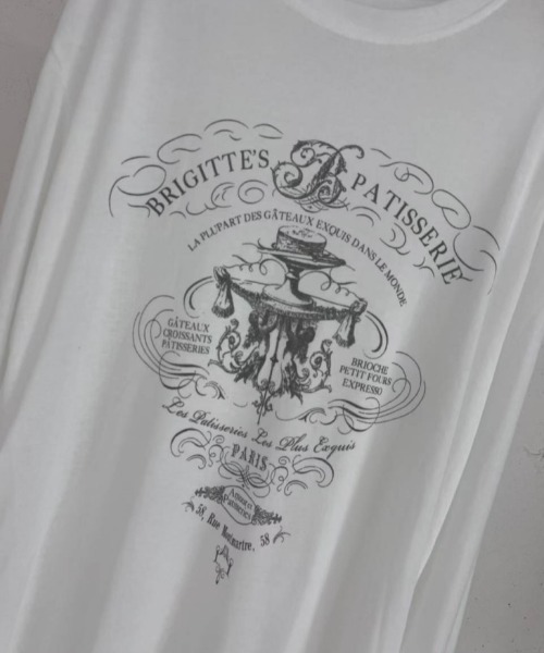 AMELY（エミリー）の「ヴィンテージ風/プリントシアーカットソー/ロンT（Tシャツ/カットソー・レディース・ホワイト/カーキ/グリーン・フリー）」の7枚目の写真