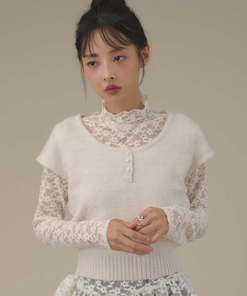 apres jour mignon(アプレジュールミニョン)の「プチ袖ニット(ニット/セーター・レディース・ダークブラウン/ブラウン系その他/オフホワイト・フリー/LARGE)」の2枚目の写真