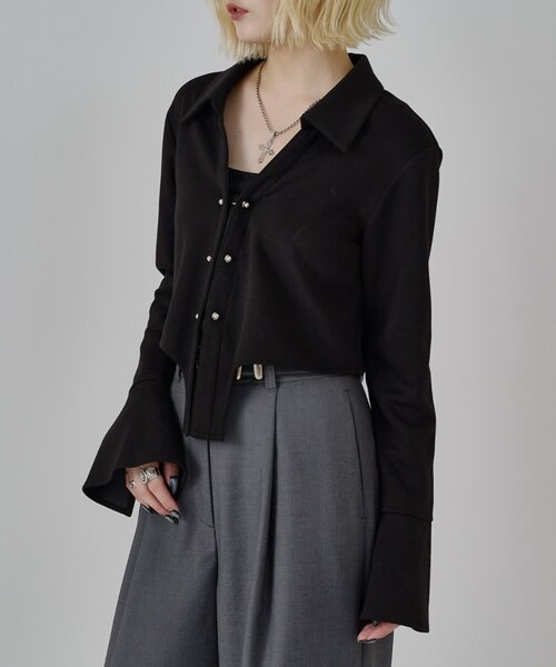 Lui's（ルイス）の「【mi-企画】ホックデザインクロップドシャツ（シャツ/ブラウス・レディース・ブラック/グレー・FREE）」の7枚目の写真