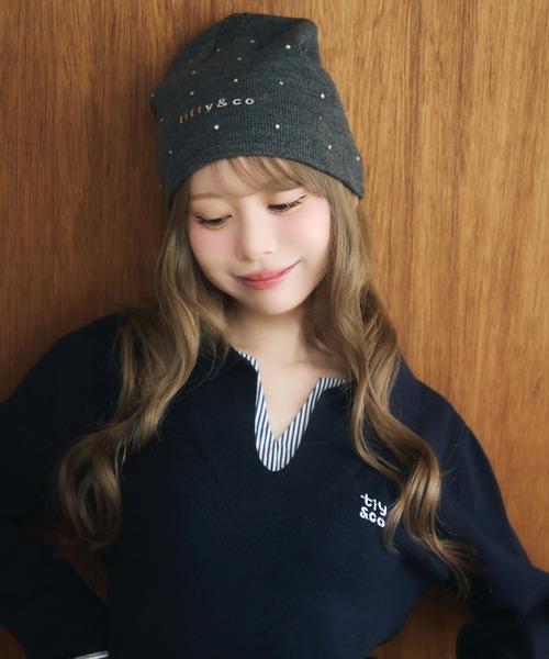 TITTY&CO.（ティティーアンドコー）の「ラメロゴニット帽（ニットキャップ/ビーニー・レディース・ライトグレー/グレー/ブラック/アイボリー・FREE）」の12枚目の写真