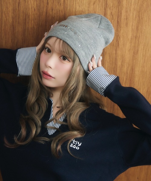 TITTY&CO.（ティティーアンドコー）の「ラメロゴニット帽（ニットキャップ/ビーニー・レディース・ライトグレー/グレー/ブラック/アイボリー・FREE）」の11枚目の写真