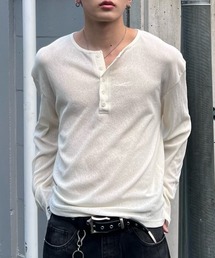 【Chikashitsu +】sheer henley long sleeve tee / 【チカシツプラス】シアーヘンリーネック長袖Tシャツ<着用動画あり>